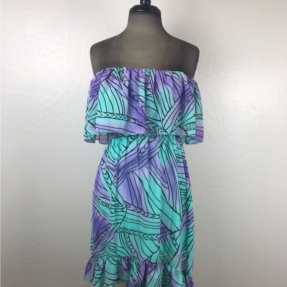 Gianni Bini Strapless Dress in Purple and Aqua Green